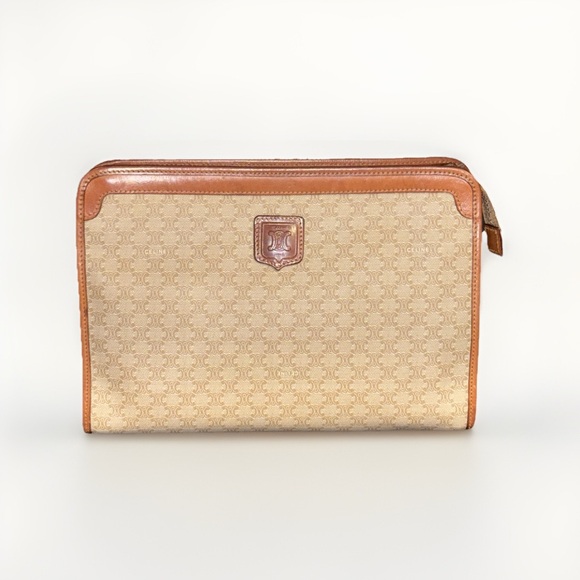 CELINE Macadam Triomphe Beige/Brown Clutch (Pre-owned, Authentic & Vintage) - Picture 1 of 13